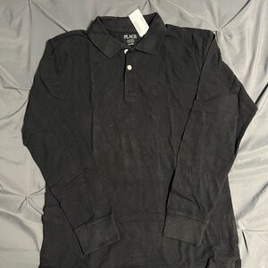 Children’s Place Boys Black Long Sleeve Polo Shirt size 14 NWT